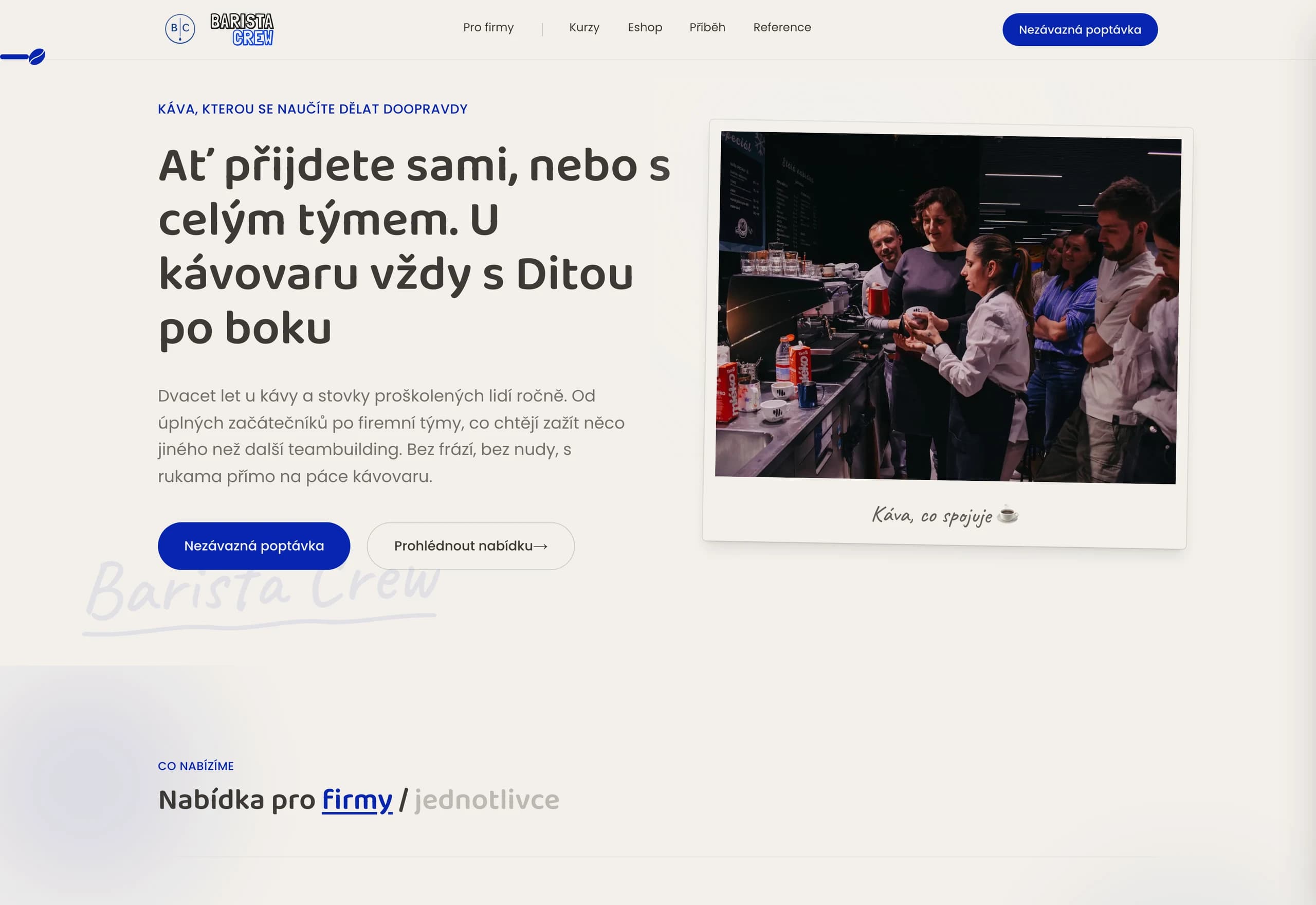 Barista Crew — ukázka webu, Design → Development