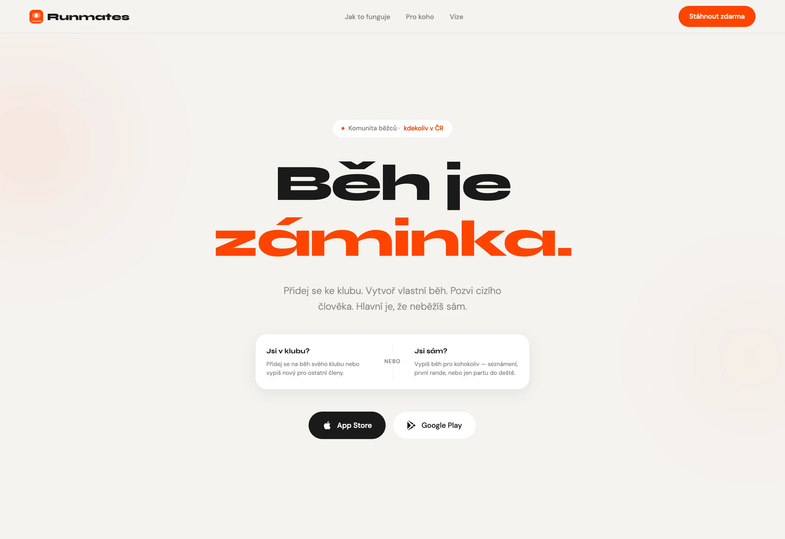 Runmates — úvodní stránka